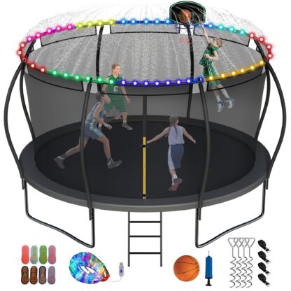 Elitezip 14FT Trampoline with Enclosure Net 1400 LBS No Gap Design for Kids Adults Heavy Duty Outdoor Trampolines Black