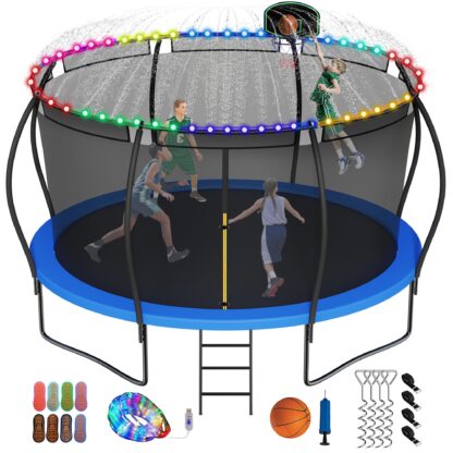 Elitezip 14FT Trampoline with Enclosure Net 1400 LBS No Gap Design for Kids Adults Heavy Duty Outdoor Trampolines Blue