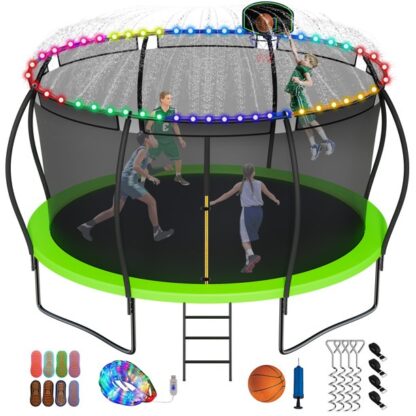 Elitezip 14FT Trampoline with Enclosure Net 1400 LBS No Gap Design for Kids Adults Heavy Duty Outdoor Trampolines Green