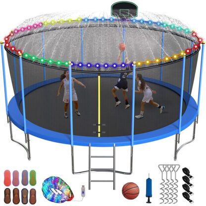 Elitezip 1500 LBS 16 FT Trampoline for Adults 8-10 Kids No-Gap Design Heavy Duty Large Outdoor Trampoline Blue