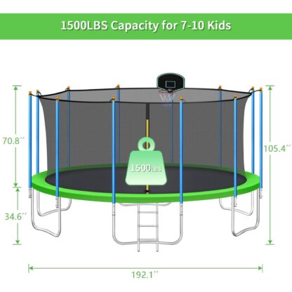 Elitezip 1500 LBS 16 FT Trampoline for Adults 8-10 Kids No-Gap Design Heavy Duty Large Outdoor Trampoline Green - Image 2