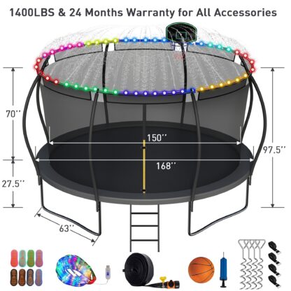 Elitezip 14FT Trampoline with Enclosure Net 1400 LBS No Gap Design for Kids Adults Heavy Duty Outdoor Trampolines Black - Image 2