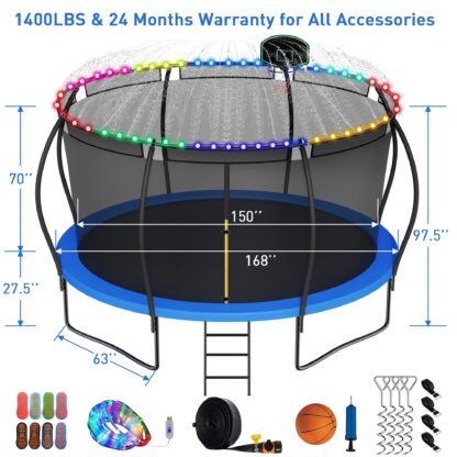 Elitezip 14FT Trampoline with Enclosure Net 1400 LBS No Gap Design for Kids Adults Heavy Duty Outdoor Trampolines Blue - Image 3
