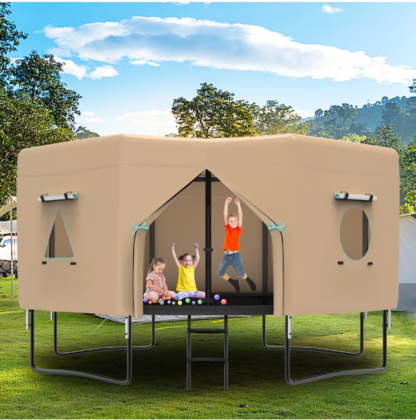 Elitezip Trampoline Tent, 14FT Trampoline Tent with 4 Windows, Sun-Protection Trampoline Tent Fits for 8 Straight Pole Round Trampoline, Trampoline Accessories Tent, Outdoor Fun for Kids Teens Adults