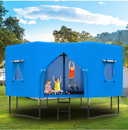 Elitezip Trampoline Tent, 14FT Trampoline Tent with 4 Windows, Sun-Protection Trampoline Tent Fits for 8 Straight Pole Round Trampoline, Trampoline Accessories Tent, Outdoor Fun for Kids Teens Adults