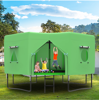 Elitezip Trampoline Tent, 14FT Trampoline Tent with 4 Windows, Sun-Protection Trampoline Tent Fits for 8 Straight Pole Round Trampoline, Trampoline Accessories Tent, Outdoor Fun for Kids Teens Adults