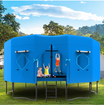 Elitezip Trampoline Tent, 16FT Trampoline Tent with 6 Windows, Sun-Protection Trampoline Tent Fits for 12 Straight Pole Round Trampoline, Trampoline Accessory Tent, Outdoor Fun for Kids Teens Adults