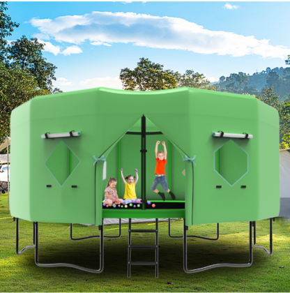 Elitezip Trampoline Tent, 16FT Trampoline Tent with 6 Windows, Sun-Protection Trampoline Tent Fits for 12 Straight Pole Round Trampoline, Trampoline Accessory Tent, Outdoor Fun for Kids Teens Adults