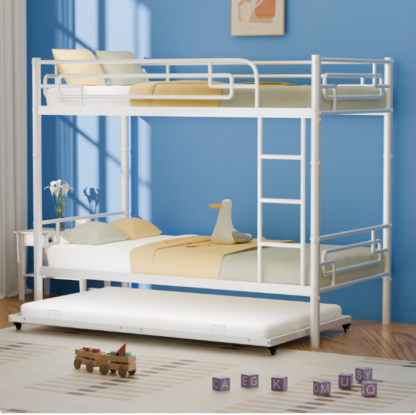 Elitezip Twin Over Twin Bunk Bed with Trundle, Convertible Into 2 Individual Beds, Metal Bunk Bed with Ladder and Safety Guardrails, Space-Saving Bunk Beds for Kids, Teens, Adults, Dorm, Noise Free