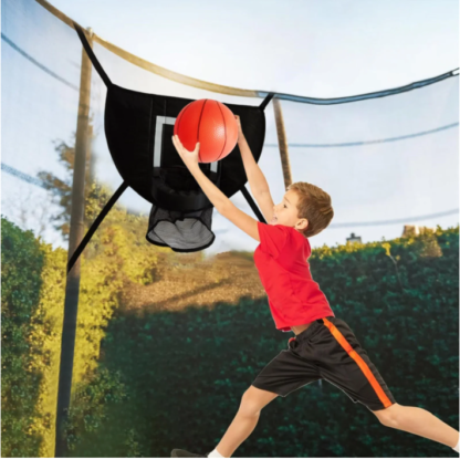 Elitezip Trampoline Basketball Hoop for Kids, Trampoline Basketball Hoop Attachment with Mini Ball and Pump, Lightweight Trampoline Backboard Accessories for Indoor Outdoor Play Game, Easy Assembly