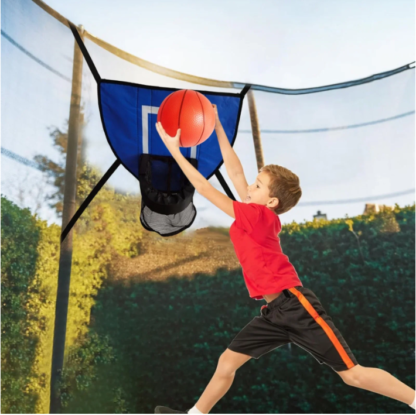 Elitezip Trampoline Basketball Hoop for Kids, Trampoline Basketball Hoop Attachment with Mini Ball and Pump, Lightweight Trampoline Backboard Accessories for Indoor Outdoor Play Game, Easy Assembly