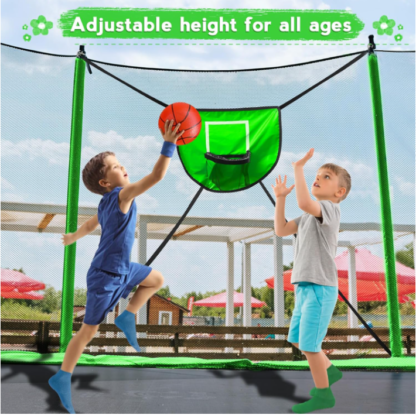 Elitezip Trampoline Basketball Hoop for Kids, Trampoline Basketball Hoop Attachment with Mini Ball and Pump, Lightweight Trampoline Backboard Accessories for Indoor Outdoor Play Game, Easy Assembly