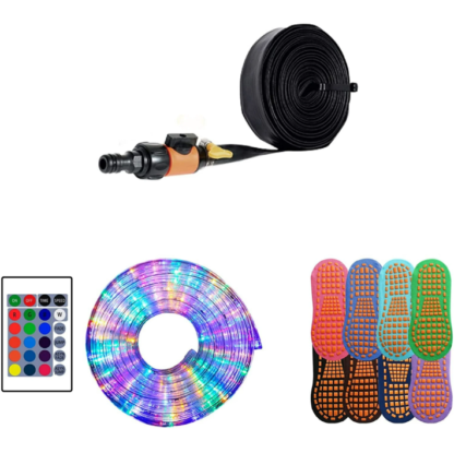 Elitezip 3Pcs Trampoline Set, Trampoline Lights, Trampoline Sprinkler, and 8 Pairs Trampoline Socks for 16FT 15FT 14FT 12FT 10FT Outdoor/Indoor Trampoline, Family Backyard Play, Add-on Gift for Kids