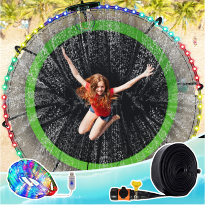 Elitezip 2Pcs Outdoor Trampoline Set with Trampoline Light and Trampoline Sprinkler, Outdoor Trampoline Backyard Water Park, Light with 16 Color Change, Waterproof, Bright to Play at Night Outdoors