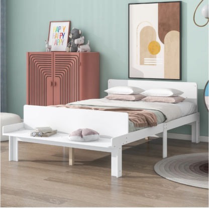 Elitezip Full Platform Bed with Bed-End Bench, Wooden Bed Frame with Headboard and Footboard Bench, Full Bed Frame with Slats Support, Storage Bed for Kids, Teens, Girls, Boys, No Box Spring Needed