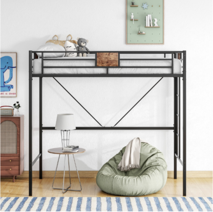 Elitezip Loft Bed, Twin Size Loft Bed with Removable Ladder and Safety Guardrails, Metal Loft Bed for Kids and Adults, Space-Saving Bed Frame for Bedroom and Dorm, Noise Free, No Box Spring Needed