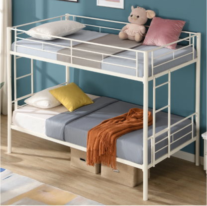 Elitezip Twin Over Twin Bunk Bed with 2 Ladders and Full-Length Guardrail, Metal Twin Bunk Bed Convertible into 2 Individual Beds for Teens, Kids, Adults, Space-Saving Bunk Bed for Bedroom, Dorm