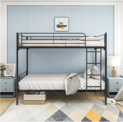 Elitezip Twin Over Twin Bunk Bed with Built-in Ladder, Heavy Duty Bunk Metal Bed Frame with Safety Guardrail and Ladder, Twin Bunk Beds for Kids, Teens, Boys, Girls, Easy Assembly, Noise Free, Black