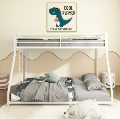 Elitezip Twin Over Full Bunk Bed, Metal Bunk Bed with Ladder and Full-Length Guardrails, Bunk Bed Frames for Kids, Teens Adults, No Box Spring Required, Noise Free, Easy Assembly, White