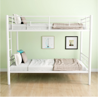 Elitezip Metal Bunk Bed Twin Over Twin, Convertible 2 Individual Twin Size Beds for Kids Adults, Bunk Bed Frame with 2 Ladders and Full-Length Guardrails, Noise Free, No Box Spring Needed
