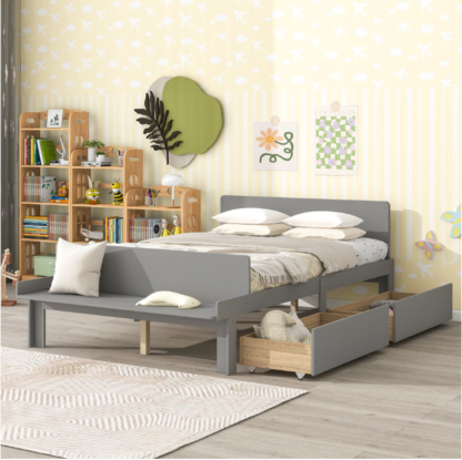Elitezip Full Platform Bed with 2 Drawers, Wooden Bed Frame with Headboard and Footboard Bench, Full Bed Frame with Slats Support, Storage Bed for Kids, Teens, Girls, Boys, No Box Spring Needed