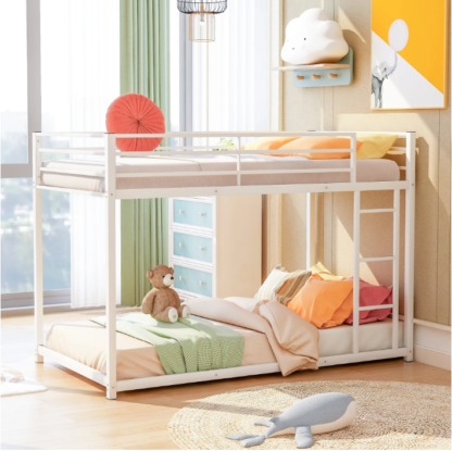 Elitezip Bunk Bed for Kids, Twin over Twin Bunk Bed with Ladder, Metal Bunk Bed with Safety Guardrails and Metal Slats Support for Girls Boys Bedroom, No Box Spring Needed, Easy Assembly, Noise Free