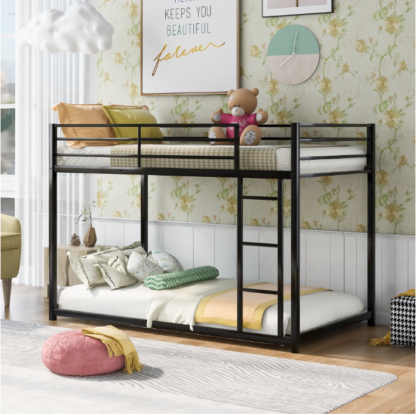 Elitezip Bunk Bed for Kids, Twin over Twin Bunk Bed with Ladder, Metal Bunk Bed with Safety Guardrails and Metal Slats Support for Girls Boys Bedroom, No Box Spring Needed, Easy Assembly, Noise Free