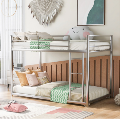 Elitezip Bunk Bed for Kids, Twin over Twin Bunk Bed with Ladder, Metal Bunk Bed with Safety Guardrails and Metal Slats Support for Girls Boys Bedroom, No Box Spring Needed, Easy Assembly, Noise Free