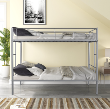 Elitezip Metal Twin Over Twin Bunk Bed, Heavy Duty Bed with Full-Length Safety Guardrails and 2 Side Ladders, Space-Saving Twin Bunk Beds for Kids, Teens, Adults, No Box Spring Needed, Noise Free