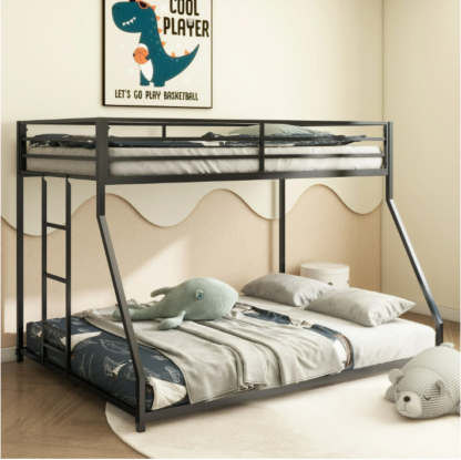 Elitezip Twin Over Full Bunk Bed, Metal Bunk Bed with Ladder and Full-Length Guardrails, Bunk Bed Frames for Kids, Teens Adults, No Box Spring Required, Noise Free, Easy Assembly, Black