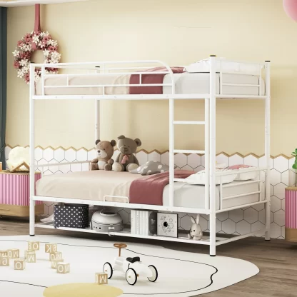 Elitezip Bunk Bed Twin Over Twin, Metal Twin Bunk Bed Frame with Ladder and Guardrails, Heavy Duty Bunk Bed for Kids, Teens, Adults, Can Be Divided into 2 Beds, Twin Bunk Beds for Dorm, Bedroom