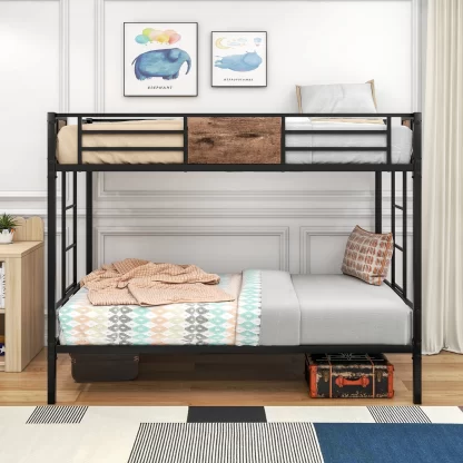 Elitezip Bunk Bed Twin over Twin, Metal Bunk Bed Frame with Full-Length Safety Guardrails and 2 Side Ladders, Bunk Bed for Kids, Adults, Twin Bunk Bed for Bedroom and Dorm, No Box Spring Needed
