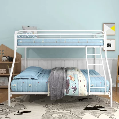 Elitezip Bunk Bed Twin Over Full, Heavy Duty Metal Bunk Beds with Ladder and Enhanced Upper-Level Guardrail, Slatted Support Bunk Bed for Kids, Adults, Teens, No Box Spring Needed, Noise Free