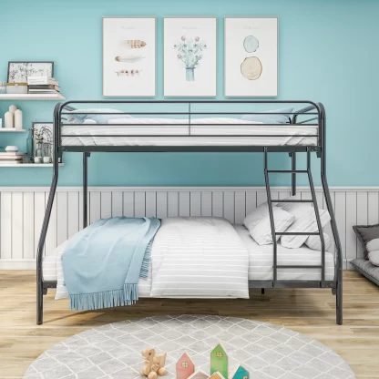 Elitezip Bunk Bed Twin Over Full, Heavy Duty Metal Bunk Beds with Ladder and Enhanced Upper-Level Guardrail, Slatted Support Bunk Bed for Kids, Adults, Teens, No Box Spring Needed, Noise Free