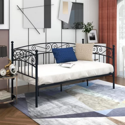 Elitezip Daybed Frame Twin Size, Metal Daybed Frame with Headboard, Multifunctional Bed Frame for Bedroom, Living Room, Guest Room, Modern Daybed Frame, No Box Spring Needed, Easy Assembly
