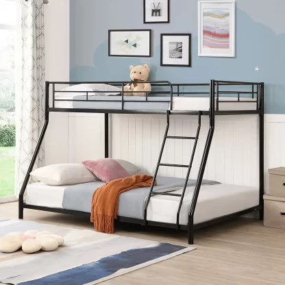 Elitezip Twin over Full Bunk Bed for Kids, Teens, Adults, Metal Low Bunk Bed Frame with Ladder and Full-Length Guardrail, Space-saving Bunk Beds for Bedroom, Noise Free, No Box Spring Needed, Black