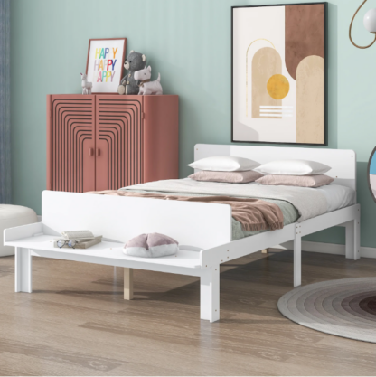 Elitezip Full Platform Bed with Bed-End Bench, Wooden Bed Frame with Headboard and Footboard Bench, Full Bed Frame with Slats Support, Storage Bed for Kids, Teens, Girls, Boys, No Box Spring Needed