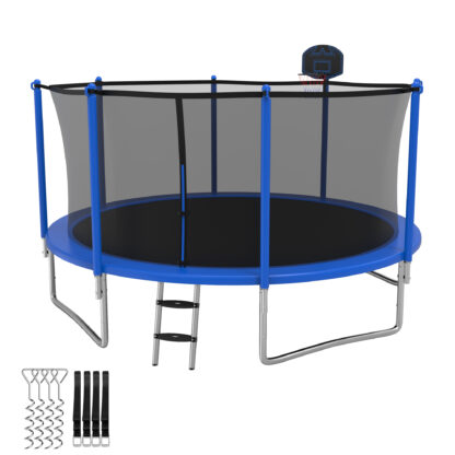 Elitezip Trampolines 14FT 15FT 16FT, Trampolines for 4-6 Kids/1-2 Adults, 1400LBS Outdoor Trampolines with Enclosure Net, Basketball Hoop, Ladder, Heavy Duty Recreational Trampoline, Fast Assembly