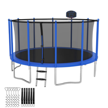 Elitezip Trampolines 14FT 15FT 16FT, Trampolines for 4-6 Kids/1-2 Adults, 1400LBS Outdoor Trampolines with Enclosure Net, Basketball Hoop, Ladder, Heavy Duty Recreational Trampoline, Fast Assembly