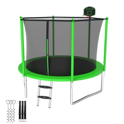 Elitezip Trampolines for Kids, 10FT 14FT 16FT Outdoor Trampolines with Safety Enclosure Net, Basketball Hoop, Ladder, 1000LBS Round Heavy Duty Recreational Backyard Trampoline for Adults, Anti-Rust