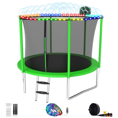 Elitezip Trampolines for Kids, 10FT 14FT 16FT Outdoor Trampolines with Safety Enclosure Net, Basketball Hoop, Lights, Sprinkler, 1000LBS Round Heavy Duty Recreational Backyard Trampoline for Adults