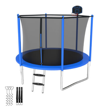 Elitezip Trampolines for Kids, 10FT 14FT 16FT Outdoor Trampolines with Safety Enclosure Net, Basketball Hoop, Ladder, 1000LBS Round Heavy Duty Recreational Backyard Trampoline for Adults, Anti-Rust