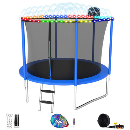 Elitezip Trampolines for Kids, 10FT 14FT 16FT Outdoor Trampolines with Safety Enclosure Net, Basketball Hoop, Lights, Sprinkler, 1000LBS Round Heavy Duty Recreational Backyard Trampoline for Adults